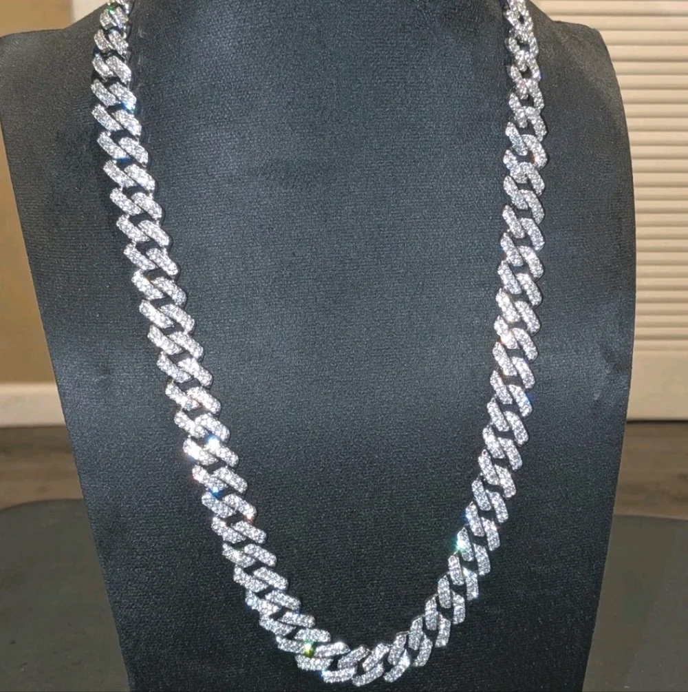 24” Silver Plated Iced Out Cuban Link Chain 14mm Thick Fully Blinged Necklace24”